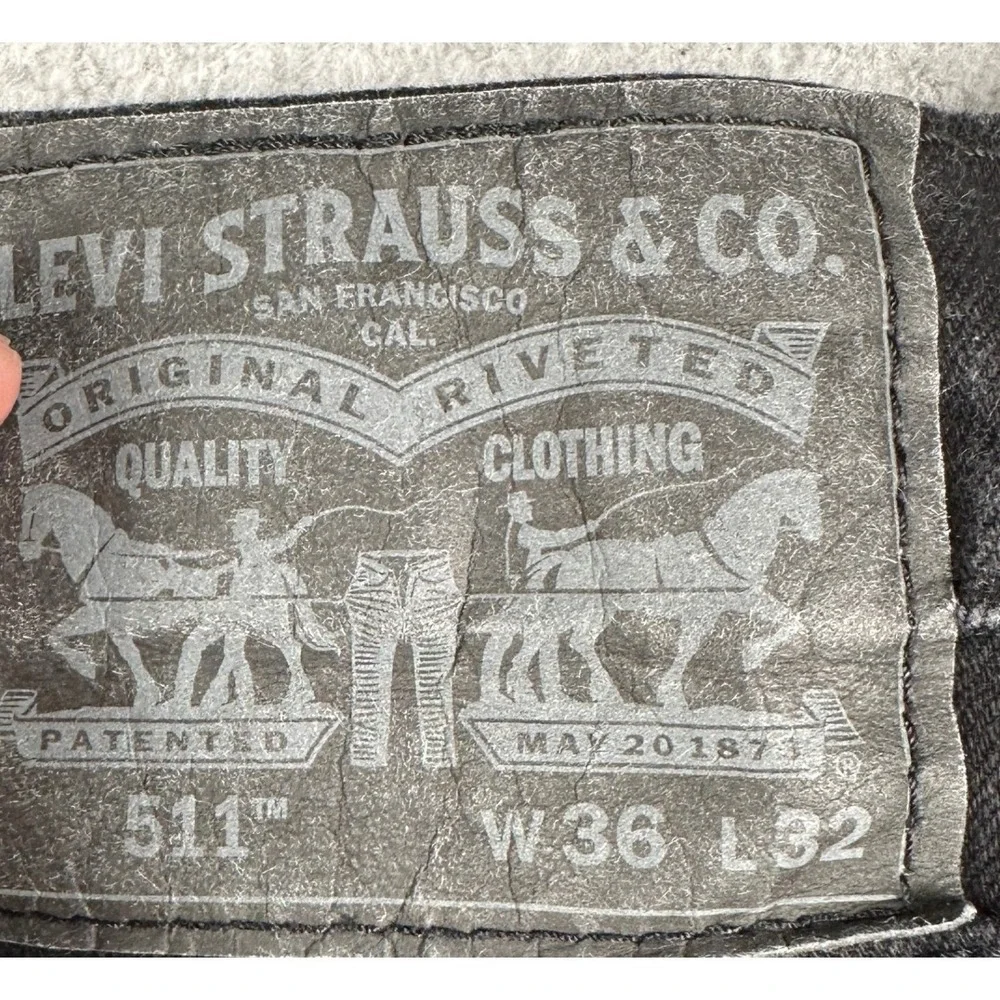 Levis 511 Jeans Mens 36X32 Black Slim Fit Tapered Leg Stretch Dark Wash Denim